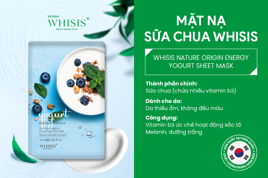 Mặt Nạ Giấy Hàn Quốc WHISIS Nature Origin Energy Yogurt Sheet Mask Tinh Chất Sữa Chua 25ml