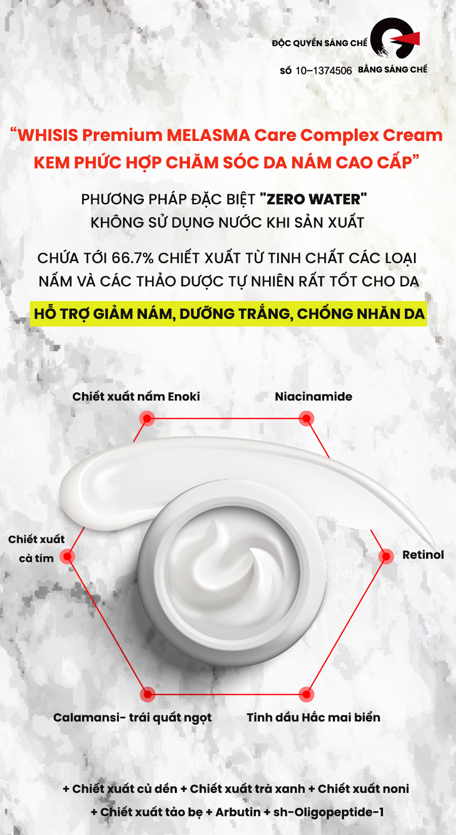 Kem Dưỡng Ẩm Trắng Da WHISIS Premium MELASMA Care Complex Cream Mờ Nám, Tàn Nhang 50g