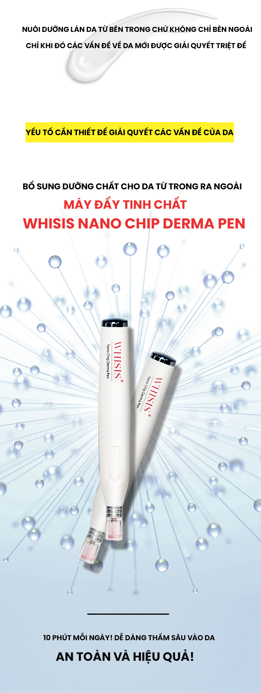Máy Đẩy Tinh Chất Hàn Quốc WHISIS Nano Chip Derma Pen Mờ Nám, Giảm Nếp Nhăn