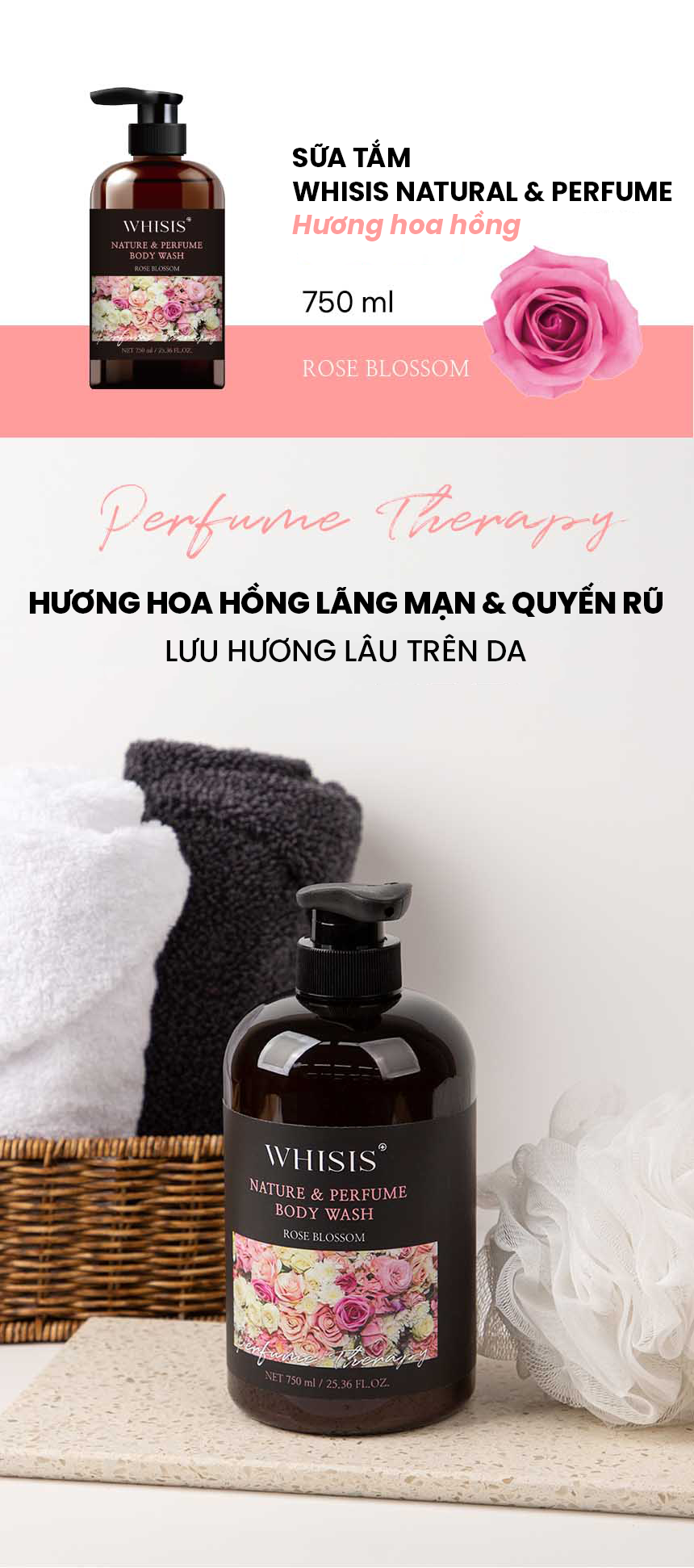 Sữa tắm hoa hồng WHISIS Nature & Parfum Body Wash Rose Blossom 750ml