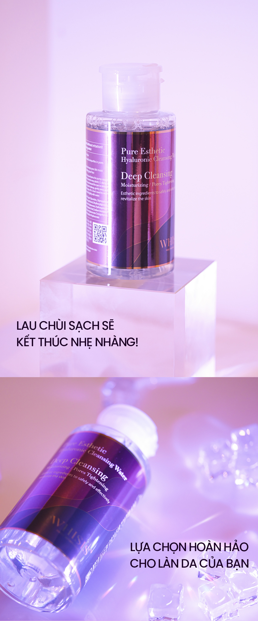 Nước Tẩy Trang Cho Da Nhạy Cảm WHISIS Pure Esthetic Hyaluronic Cleansing Water Không Cồn, Không Hương Liệu 300ml