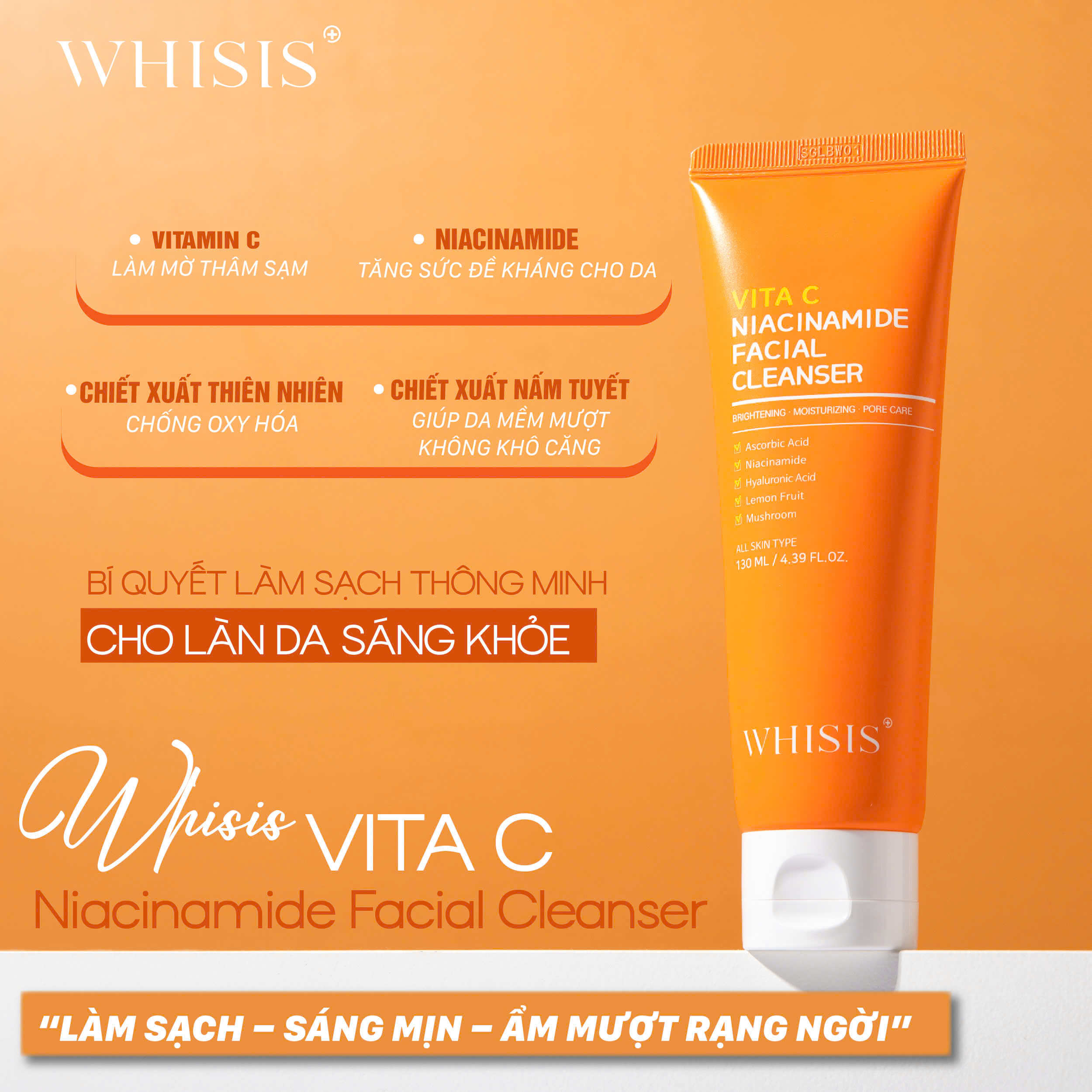 z7105204623460_aa5135ff5855b06d0ef606f6f42372ba Sữa Rửa Mặt Vitamin C Niacinamide WHISIS Facial Cleanser 130ml - Làm Sạch Nhẹ Nhàng, Dưỡng Da Sáng Mịn