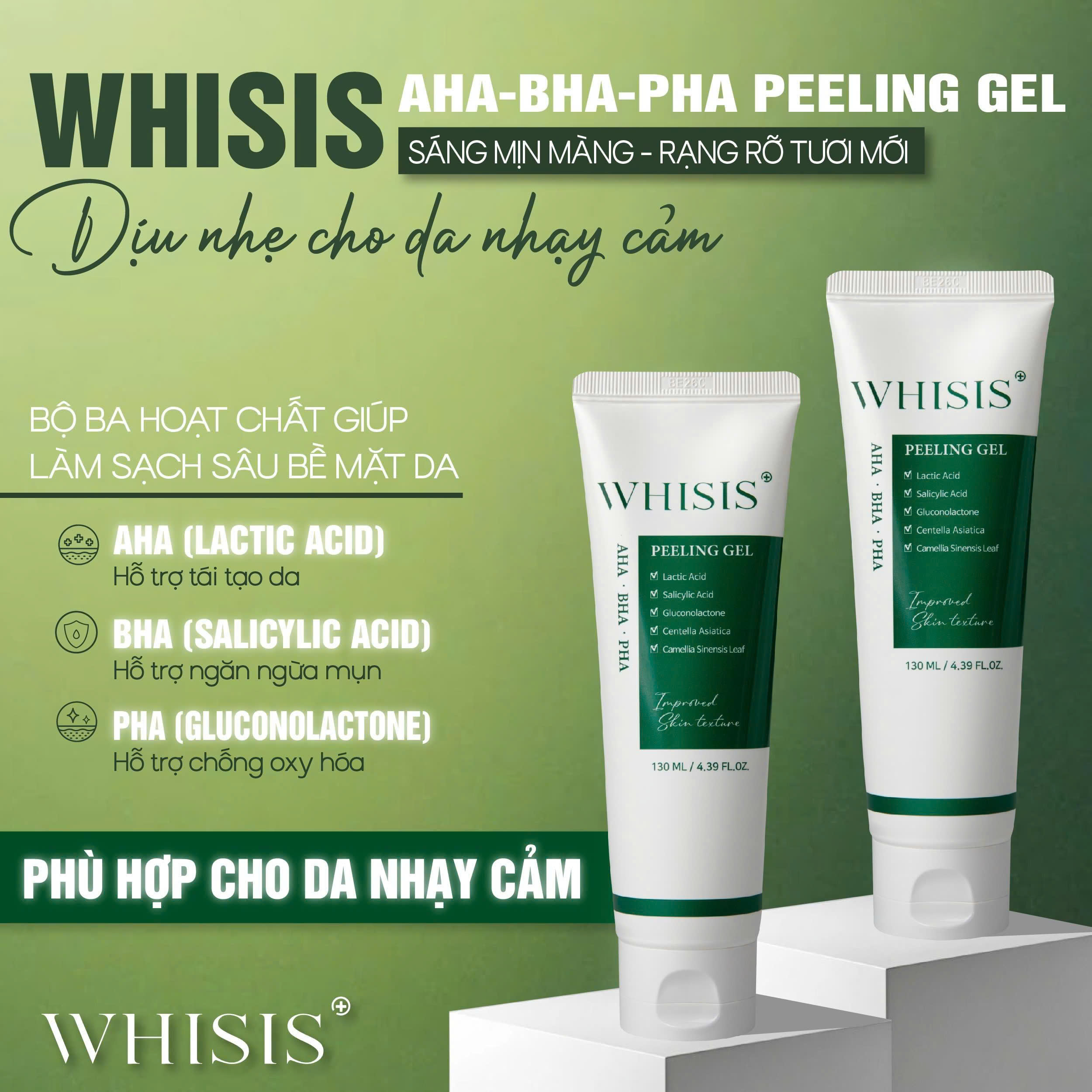 z7110689885669_1436390889bce1c75dc47371a54b86f1 Gel Tẩy Da Chết Ngừa Mụn, Se Khít Lỗ Chân Lông WHISIS AHA-BHA-PHA Peeling Gel 130ml