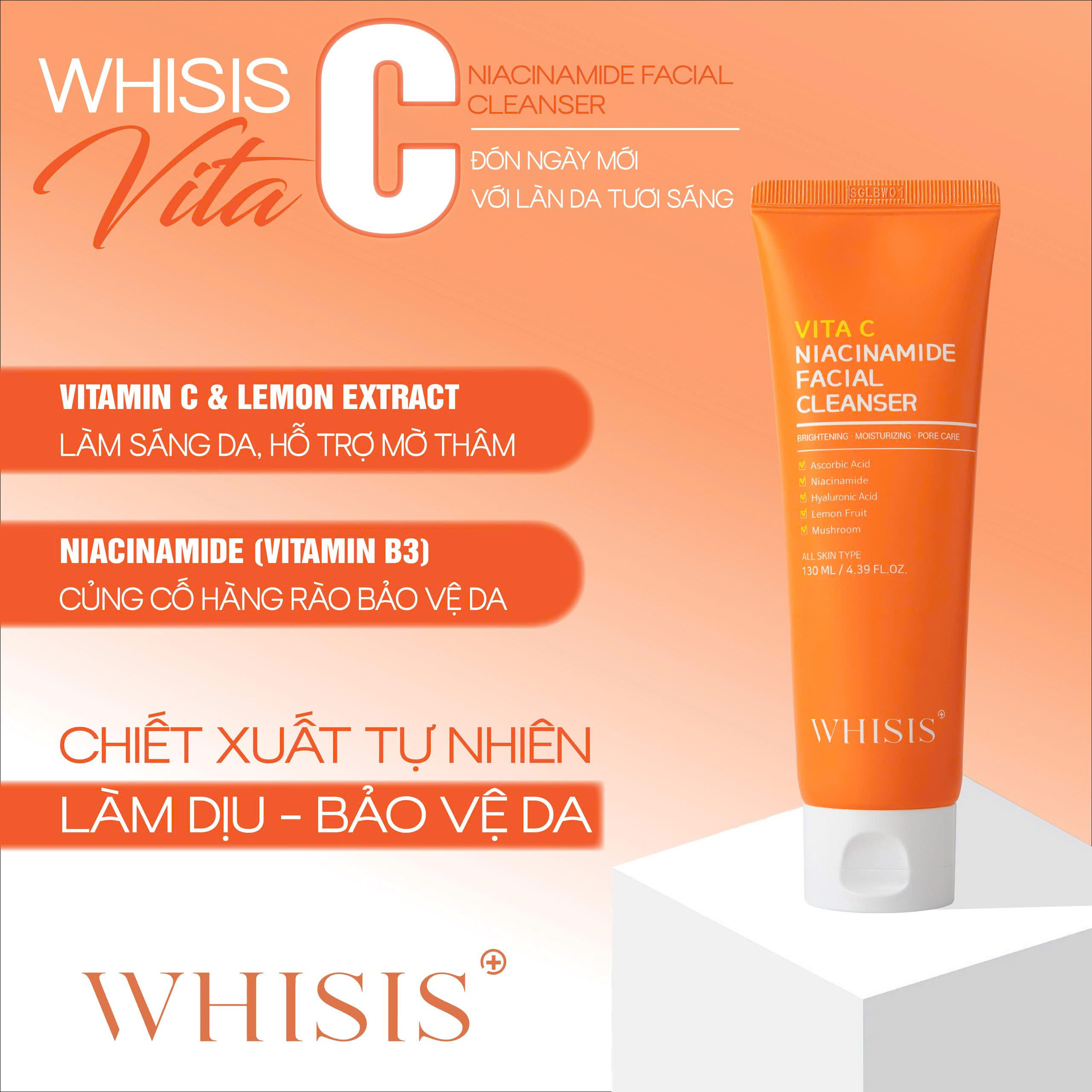 z7111704382351_c59f36d0fb234846c4239140acf6dbdd Sữa Rửa Mặt Vitamin C Niacinamide WHISIS Facial Cleanser 130ml - Làm Sạch Nhẹ Nhàng, Dưỡng Da Sáng Mịn