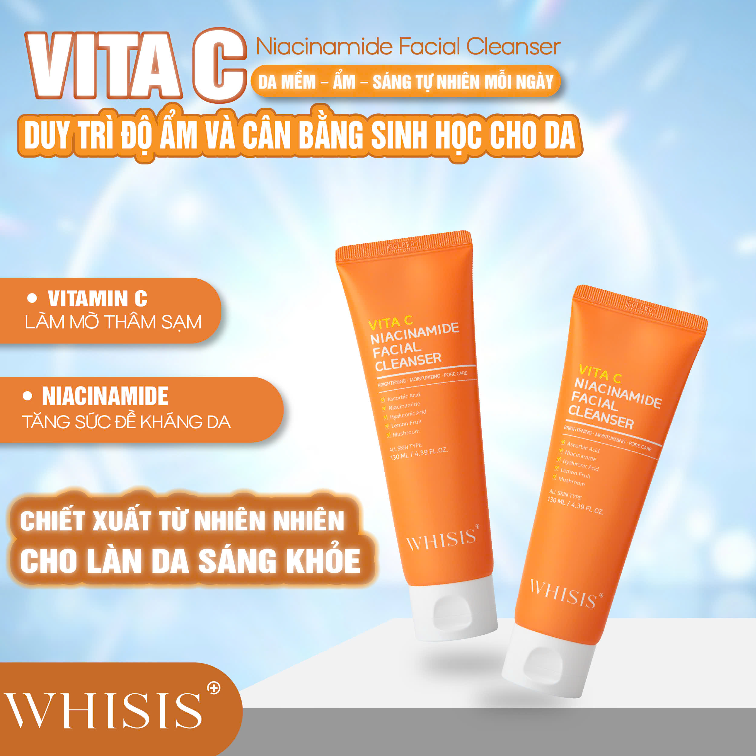 z7147539411415_bbc0209d8881d15a373ca98d63930c8e Sữa Rửa Mặt Vitamin C Niacinamide WHISIS Facial Cleanser 130ml - Làm Sạch Nhẹ Nhàng, Dưỡng Da Sáng Mịn