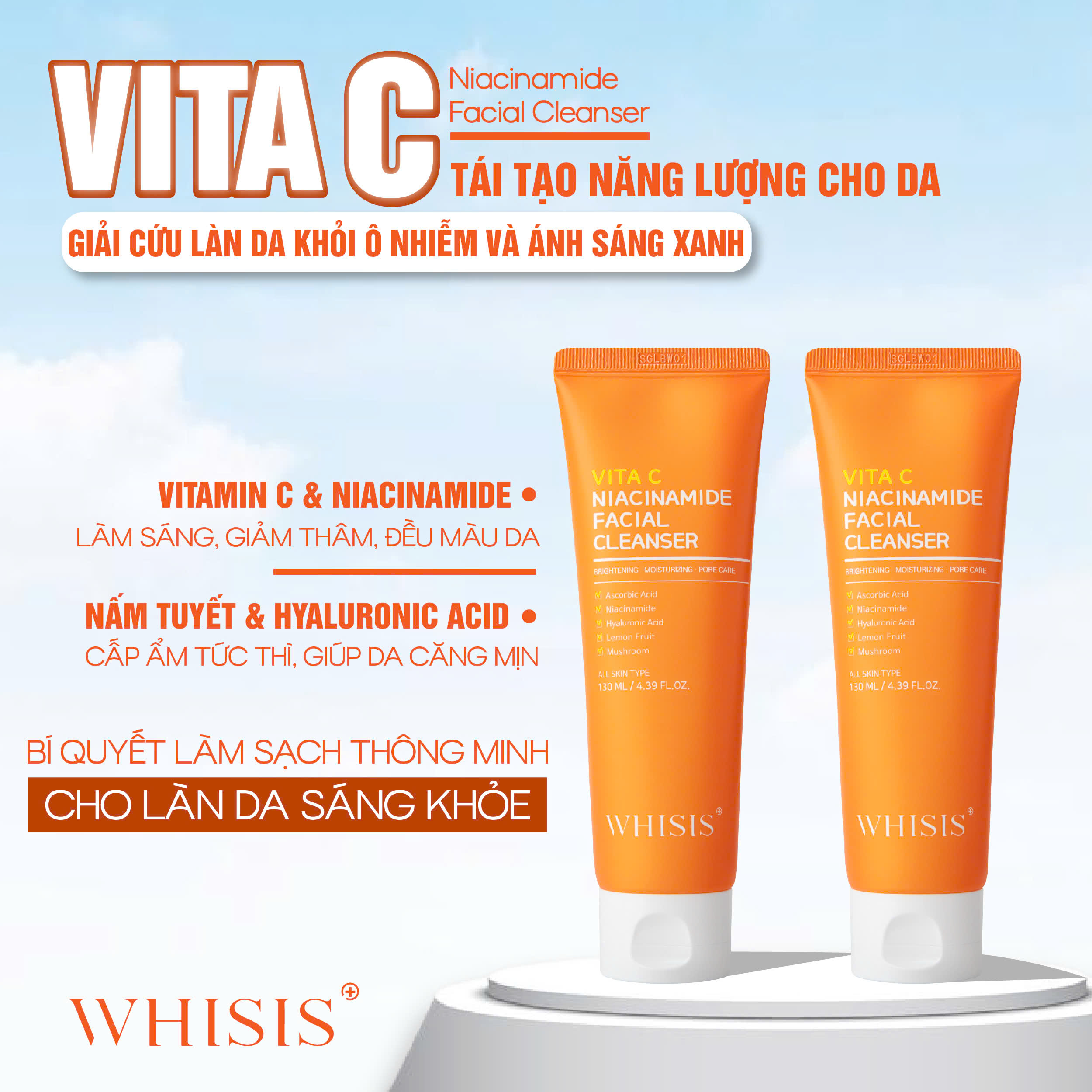 z7153069107827_81424cffdbbc80699716f5c6ca472556 Sữa Rửa Mặt Vitamin C Niacinamide WHISIS Facial Cleanser 130ml - Làm Sạch Nhẹ Nhàng, Dưỡng Da Sáng Mịn