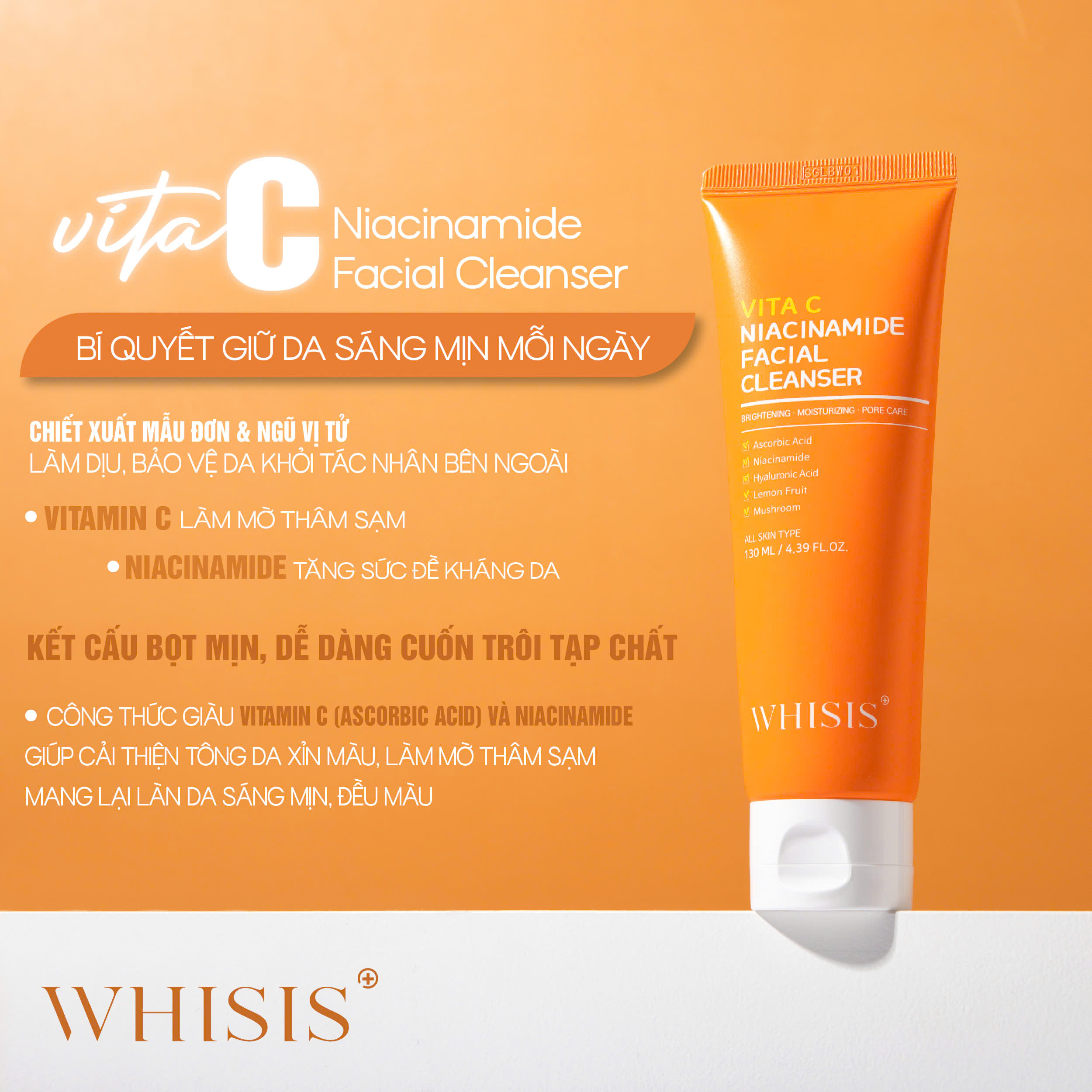 z7193825123095_0ddcd41cabe8be49c96e5c8787021d10 Sữa Rửa Mặt Vitamin C Niacinamide WHISIS Facial Cleanser 130ml - Làm Sạch Nhẹ Nhàng, Dưỡng Da Sáng Mịn